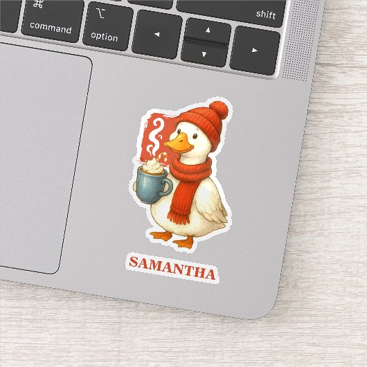 Cozy Hot Cocoa Goose Kerstmis Sticker (Detail)