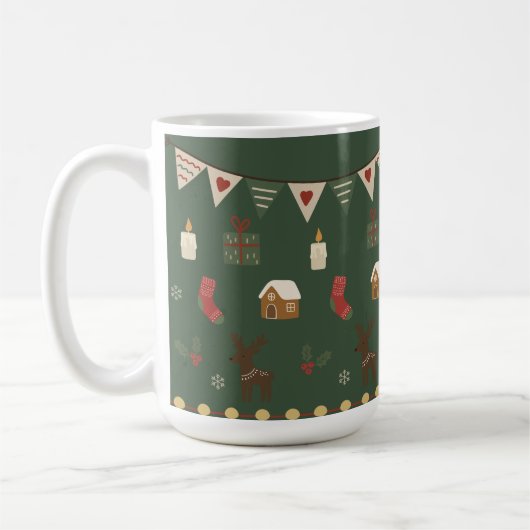 Cozy Hygge Holiday Reindeer & Gingerbread Mug Koffiemok (Links)