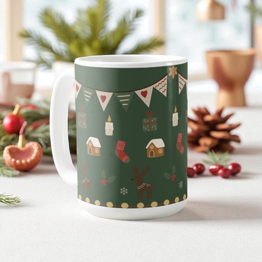 Cozy Hygge Holiday Reindeer & Gingerbread Mug Koffiemok