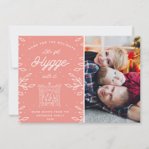 Cozy Hygge Modern Scandinavian Coral Pink Foto Feestdagenkaart