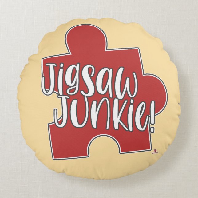 Cozy Jigsaw Junkie Puzzle Lifestyle Hobby Art Rond Kussen (Voorkant)