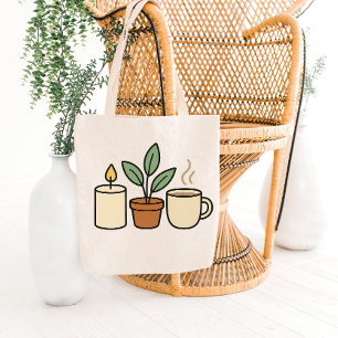 Cozy Kaars-, Plant- en Mok-tasontwerp Tote Bag