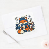 Cozy Kawaii Fox Drinking Cocoa in the Snow Vierkante Sticker (Envelop)