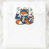 Cozy Kawaii Fox Drinking Cocoa in the Snow Vierkante Sticker (Tas)