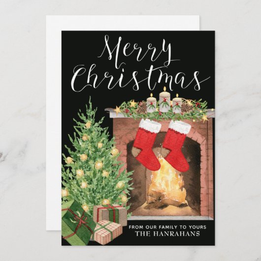 Cozy Kerstboom Fireplace Aangepaste feestdag Kaart (Voorkant / Achterkant)