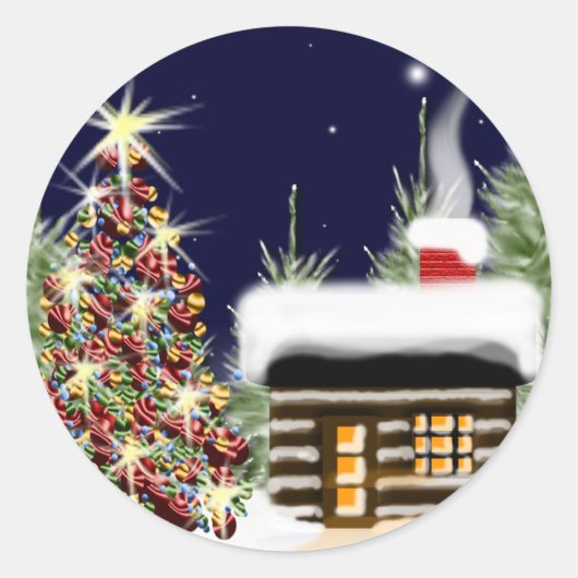 Cozy KerstCabin Ronde Sticker (Voorkant)