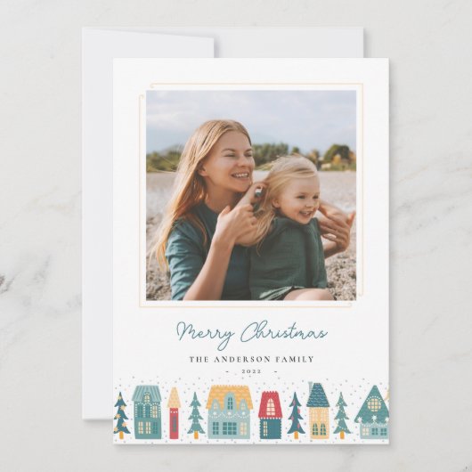Cozy Kerstdorp Foto Feestdagenkaart (Voorkant)