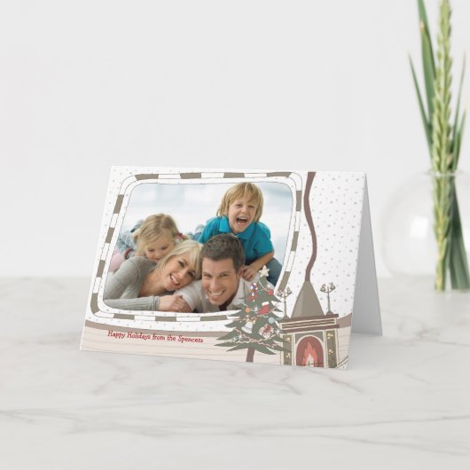 Cozy kerstfireplace Foto Wenskaart Feestdagen Kaart (Voorkant)