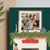 Cozy KerstFireplace Illustratie met foto Folie Feestdagenkaart