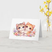 Cozy Kitten Companions Pastel Floral Greeting Card Kaart (Gele Bloem)