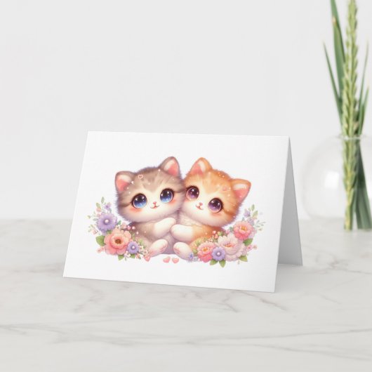 Cozy Kitten Companions Pastel Floral Greeting Card Kaart (Voorkant)