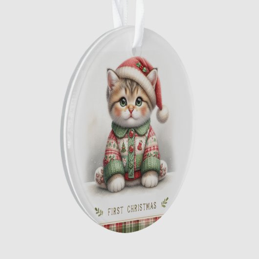 Cozy Kitten in Holiday Sweater Ornament (voorkant)