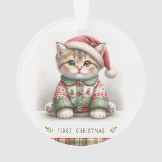 Cozy Kitten in Holiday Sweater Ornament (achterkant)
