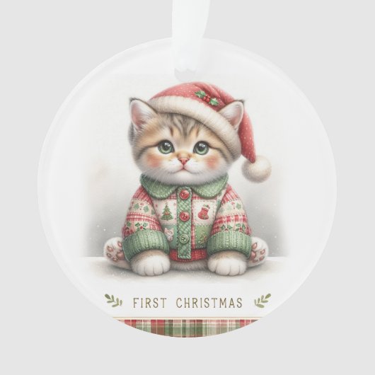 Cozy Kitten in Holiday Sweater Ornament (voorkant)