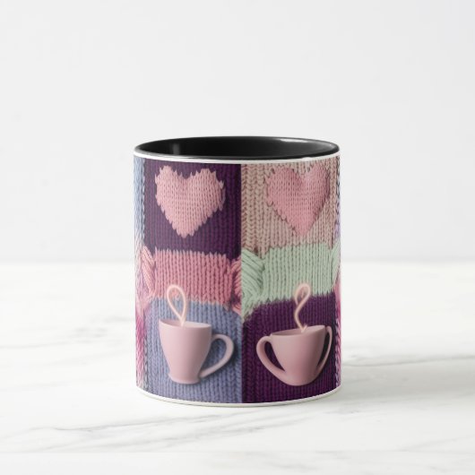 Cozy Knit Heart Patchwork Pink Mugs Combo Set Mok (Midden)