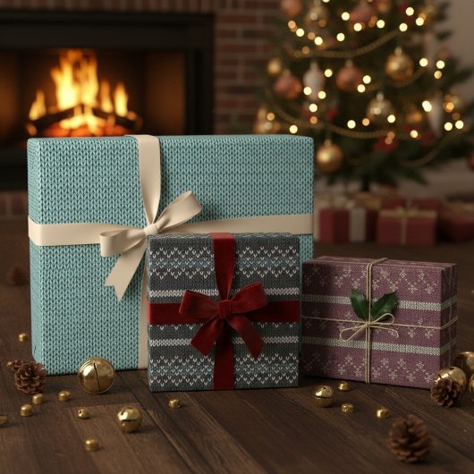 Cozy Knit Pattern Wrapping Paper Set