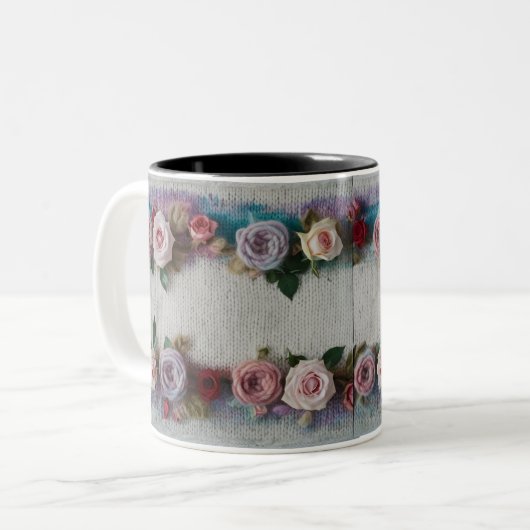 Cozy Knit Rose Border Two-Tone Mug  Tweekleurige Koffiemok (Voorkant links)