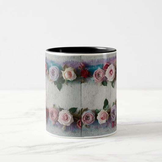Cozy Knit Rose Border Two-Tone Mug  Tweekleurige Koffiemok (Center)