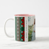 Cozy Knit Sweater Pattern Photo Holiday Tweekleurige Koffiemok (Links)