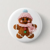 Cozy Knitted Gingerbread Winter Character Ronde Button 5,7 Cm (Voorkant)
