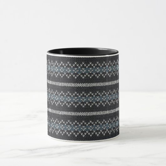 Cozy Knitted Pattern Black and Gray Mug Mok (Midden)