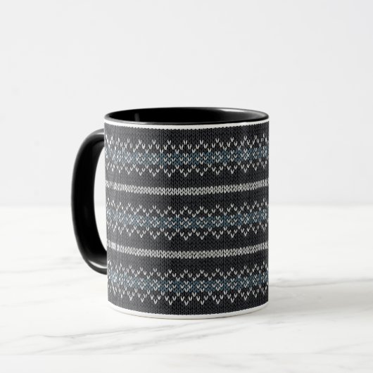 Cozy Knitted Pattern Black and Gray Mug Mok (Voorkant links)