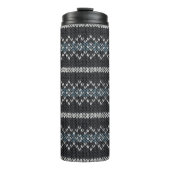 Cozy Knitted Pattern Black and Gray Thermosbeker (Voorkant)