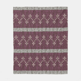 Cozy Knitted Pattern Throw Blanket in Burgundy Fleece Deken