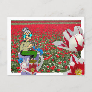 Cozy Knitting Woman op Tulps Mok Briefkaart