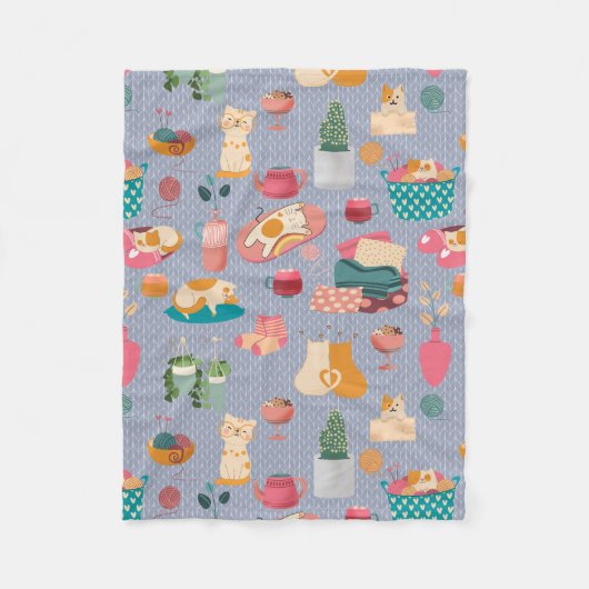 Cozy knot cats violet fleece deken (Voorkant)