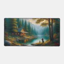 Cozy Lakeside Cabin Family Fishing Woodland Bureaumat