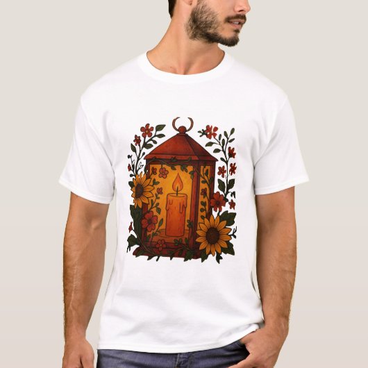 Cozy Lantern with Sunflowers Art T-shirt (Voorkant)