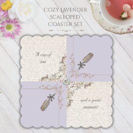 Cozy Lavender Bookish Scalloped Edge Kartonnen Onderzetters