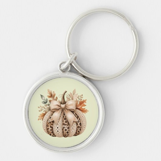Cozy Leopard Print & Crochet Pumpkin Neutral Fall Sleutelhanger (Voorkant)