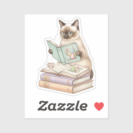 Cozy Librarian Cat Reading Easter Book Bookworm  Sticker (Vel)