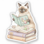 Cozy Librarian Cat Reading Easter Book Bookworm  Sticker (Voorkant)