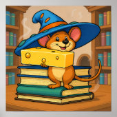 Cozy Library Scene: Humorous Mirthful Mouse Poster (Voorkant)