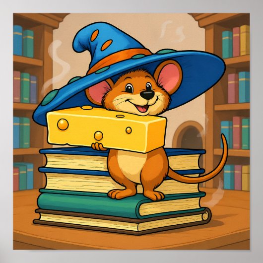 Cozy Library Scene: Humorous Mirthful Mouse Poster (Voorkant)