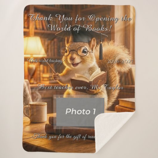 Cozy Library Squirrel Teacher Appreciation Blanket Sherpa Deken (Voorkant)