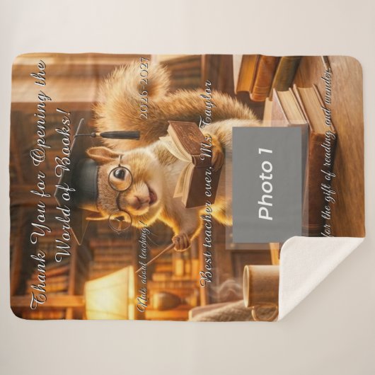 Cozy Library Squirrel Teacher Appreciation Blanket Sherpa Deken (Voorkant (horizontaal))