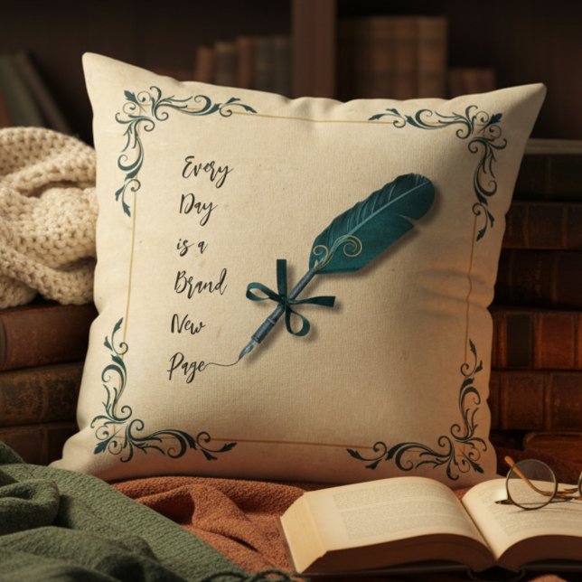 Cozy Literary Quill Script Reading Nook Decor Kussen (Perfect for anyone who loves libraries, antique books, and the aesthetic of classic literature)