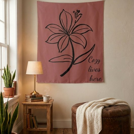 Cozy Lives Here | Warm Minimalist Botanical Wall T Wandkleed
