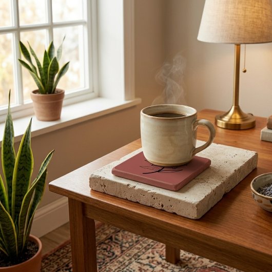 Cozy Lives Here | Warm Minimalist Stone Coaster - Stenen Onderzetter