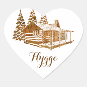 Cozy Log Cabin - Hygge of je eigen tekst Hart Sticker