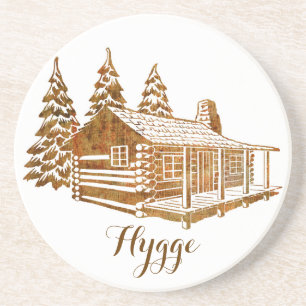 Cozy Log Cabin - Hygge of je eigen tekst Zandsteen Onderzetter