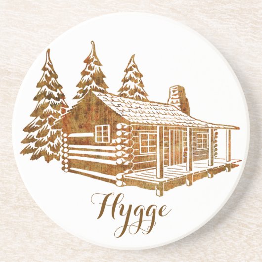 Cozy Log Cabin - Hygge of je eigen tekst Zandsteen Onderzetter (Voorkant)