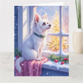 Cozy Maltese by Snowy Window Christmas Dog Art Kaart (Voorkant)