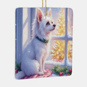 Cozy Maltese by Snowy Window Christmas Dog Art Keramisch Ornament (Rechts)