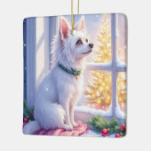 Cozy Maltese by Snowy Window Christmas Dog Art Keramisch Ornament (Links)