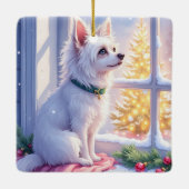 Cozy Maltese by Snowy Window Christmas Dog Art Keramisch Ornament (Achterkant)